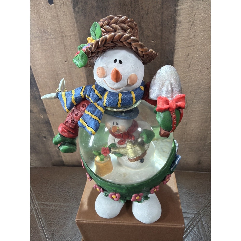 Kurt Adler Christmas Garden Snowman Water Globe Figurine Holiday Vintage 1990s